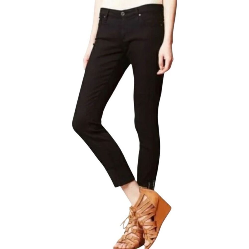 AG Adriano Goldschmied Black The Stevie Ankle Cuffed Ankle Slim Jeans Sz 32